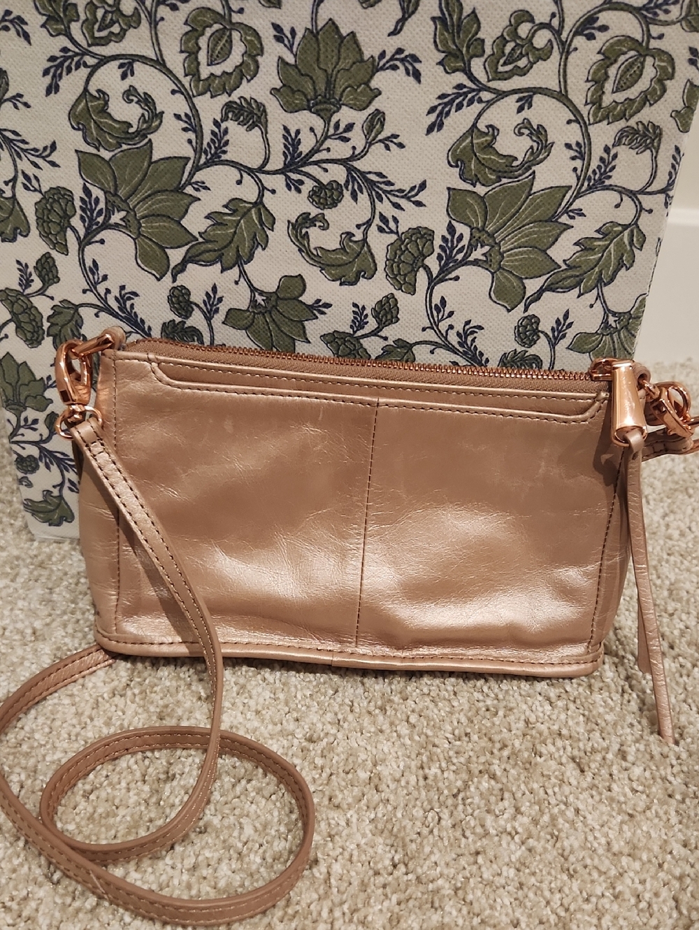 Leather Crossbody Wristlet in Champagne Bronze - Picture 3 of 7